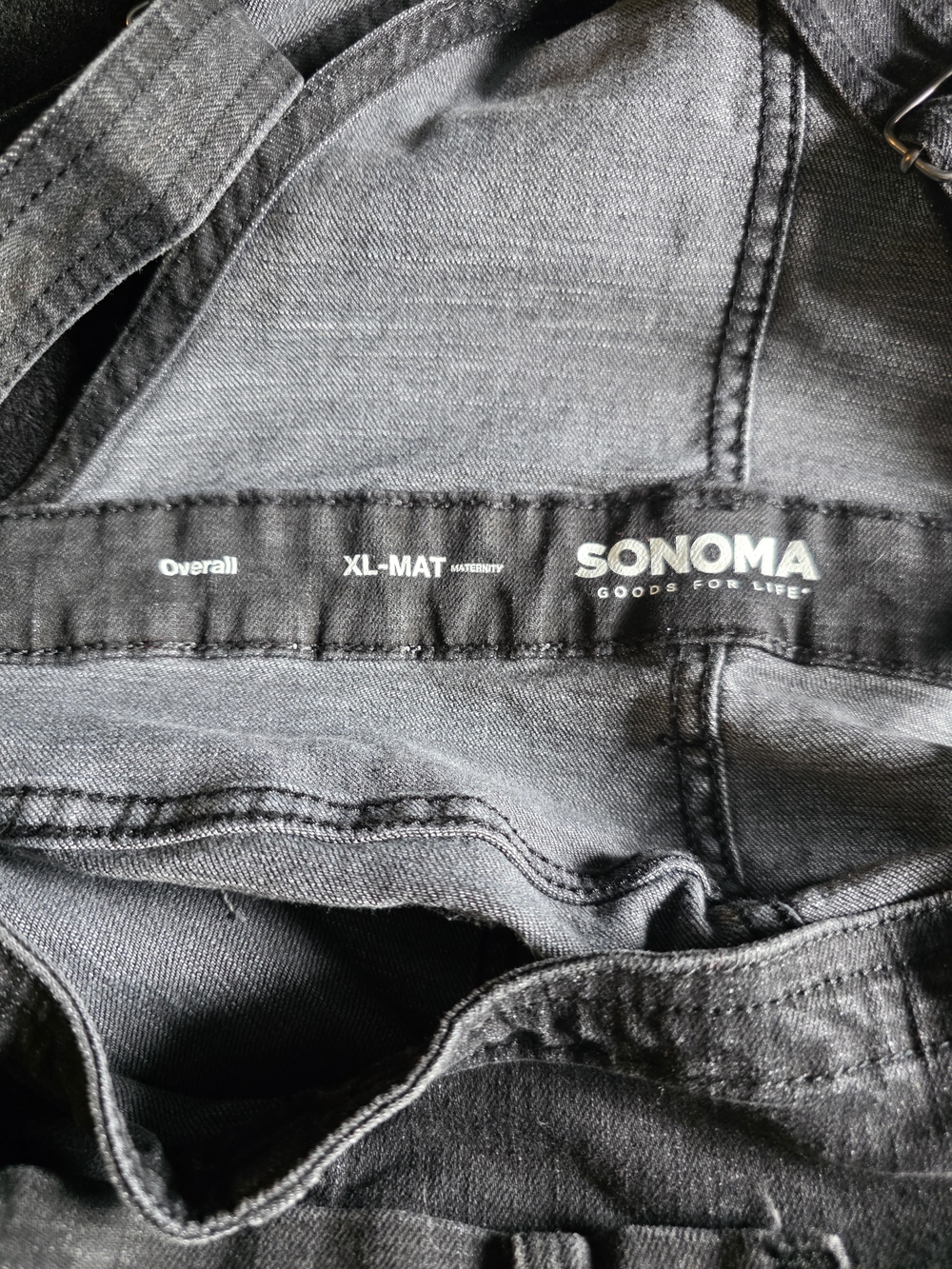 NWT Sonoma Maternity Black Denim Overalls XL Adjustable Bib Straight Leg - Picture 7 of 7